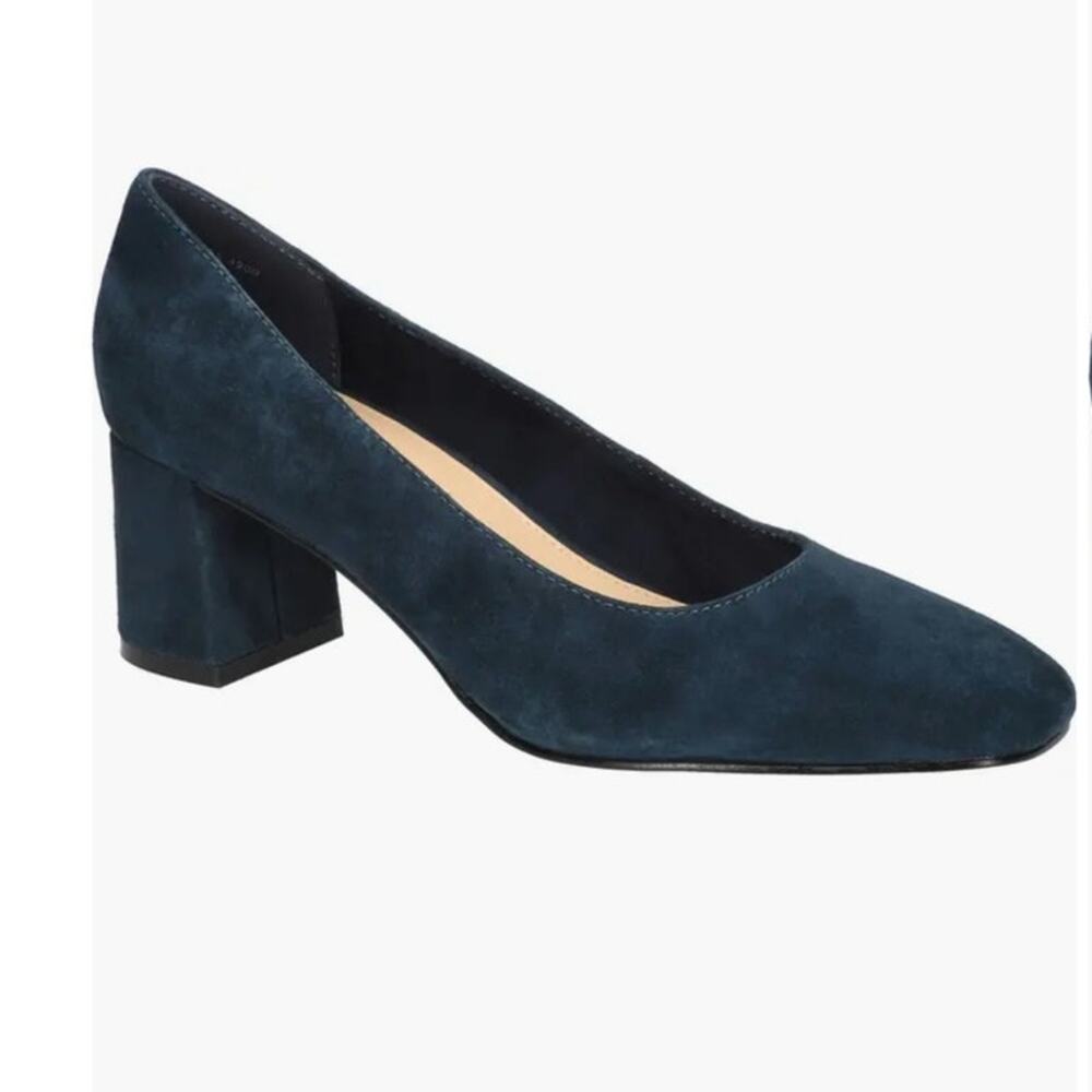 New Bella Vita Jillian Square Toe Suede Pump Navy Blue 8M
